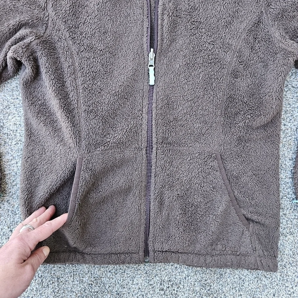 LL Bean Sherpa Fleece Brown Full Zip Jacket Sweatshirt Vintage Youth L 14-16